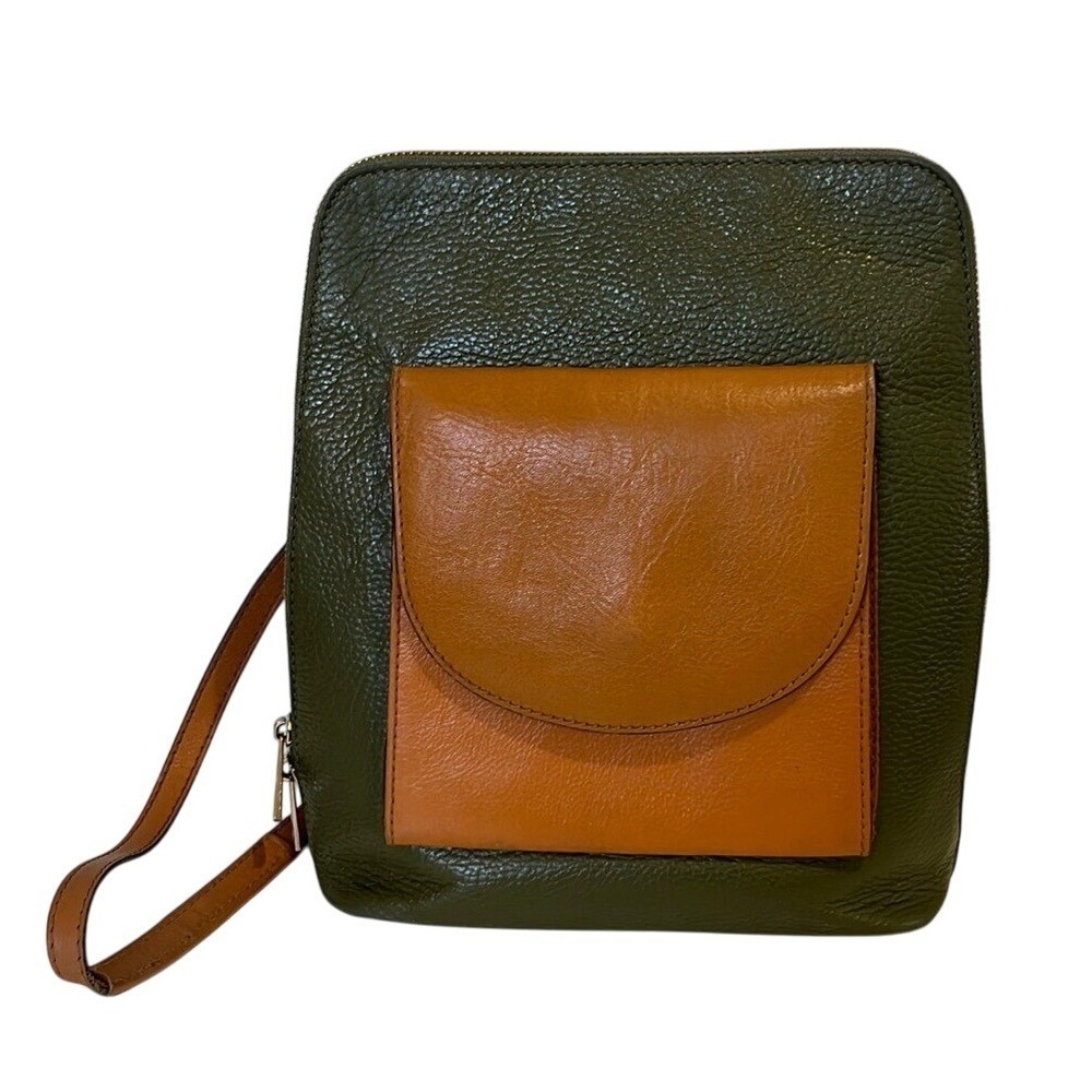 Divina Firenze Convertible Backpack Bag Womens Medium Olive Green Tan Leather